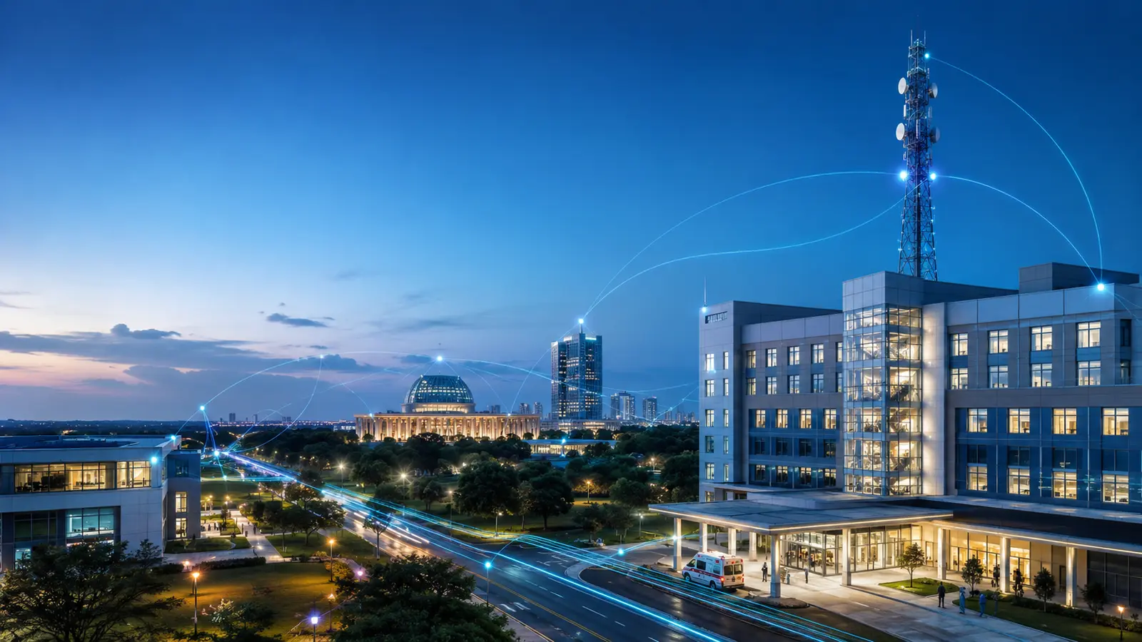 Connected city infrastructure representing resilient healthcare technology.