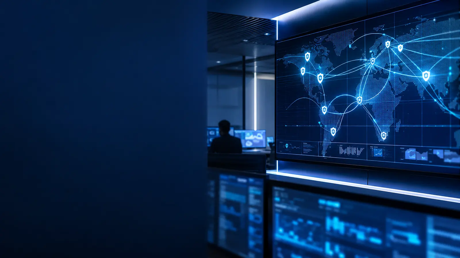 Cybersecurity operations centre representing protected financial services.
